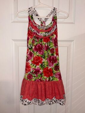 100% COTTON Girls Floral Pink & Green Sundress
